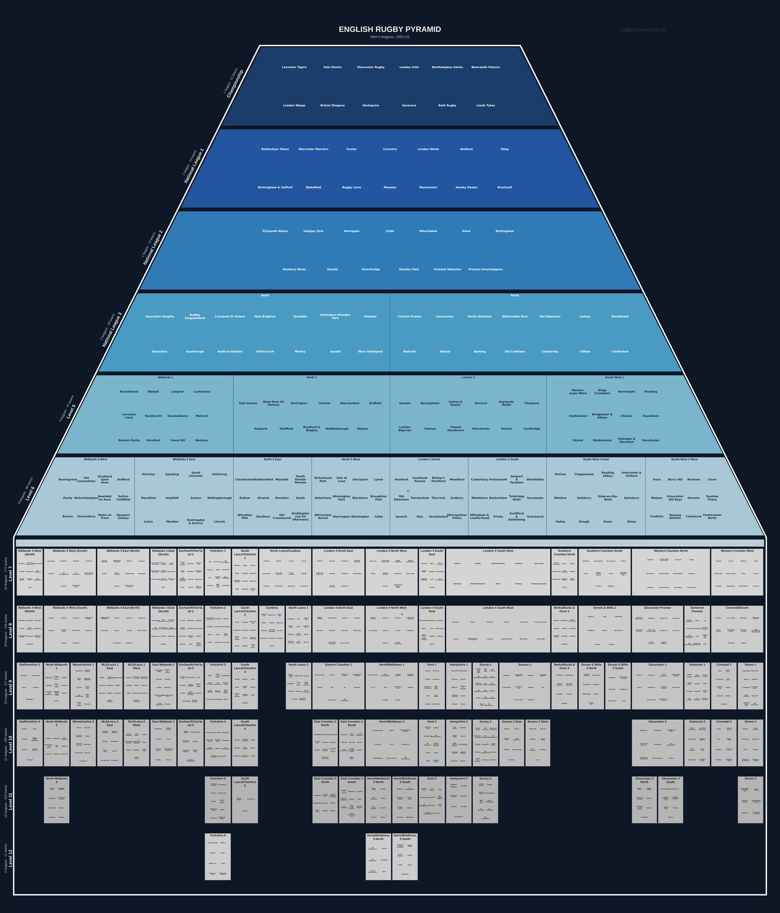 Men's rugby league pyramid for 2001-2002: club crests by tier
